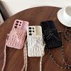 Luxury Stylish Heart Bow Leather Texture Card Holder Phone Case for SamSung Galaxy S26 Ultra S25 A56 Crossbody Chain Strap