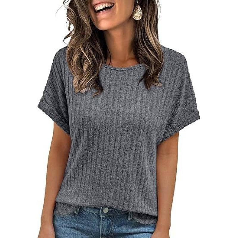 European and American summer new solid color loose round neck short sleeves, casual and comfortable T-shirt women's top