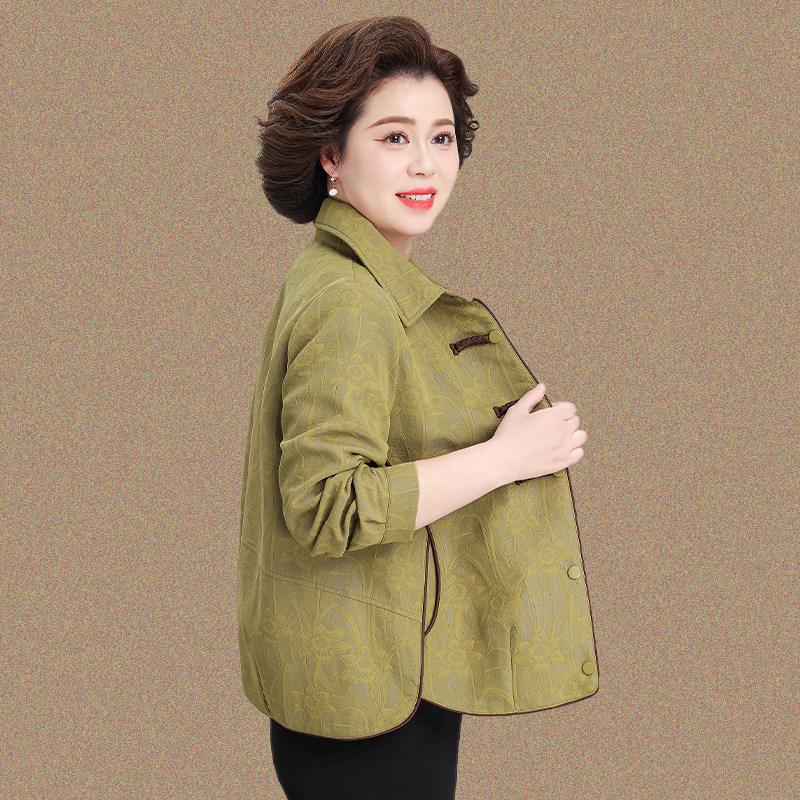 

Elegant Mother s Day Jacquard Spring Jacket: Chinese Style Lapel with Frog Buttons for Middle-Aged and Elderly XL (Recommended 110-125 lbs) зелёный