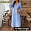Fashion Summer Spring Solid Color Print 3/4 Sleeves V-Neck Casual Dresses