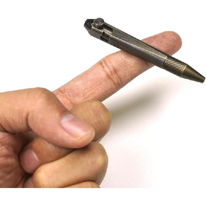 Mini Brass Bolt Action Pen with Keychain, Handmade EDC Pocket Pen, 76 mm with 2 Replacement Refills & Gift Box (Bronze)