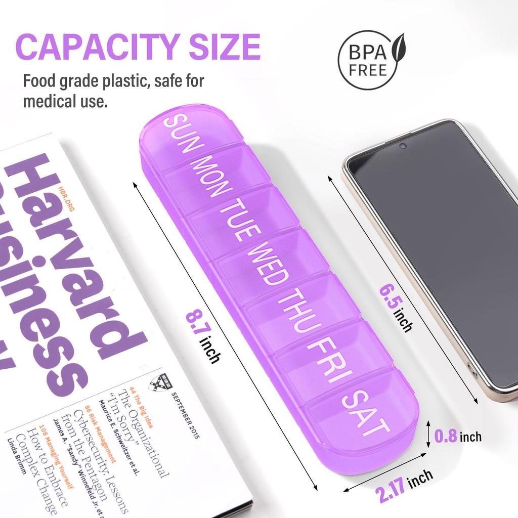 Weekly Pill Organizer 1 Time a Day Travel Pill Box 7 Day Extra Large Compartments Vitamin Holder Medicine Dispenser for Fish Oil