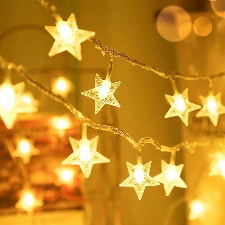 LED Star String Lights with Battery Box & USB - Five-Pointed Colorful Lights for Christmas Room Decor