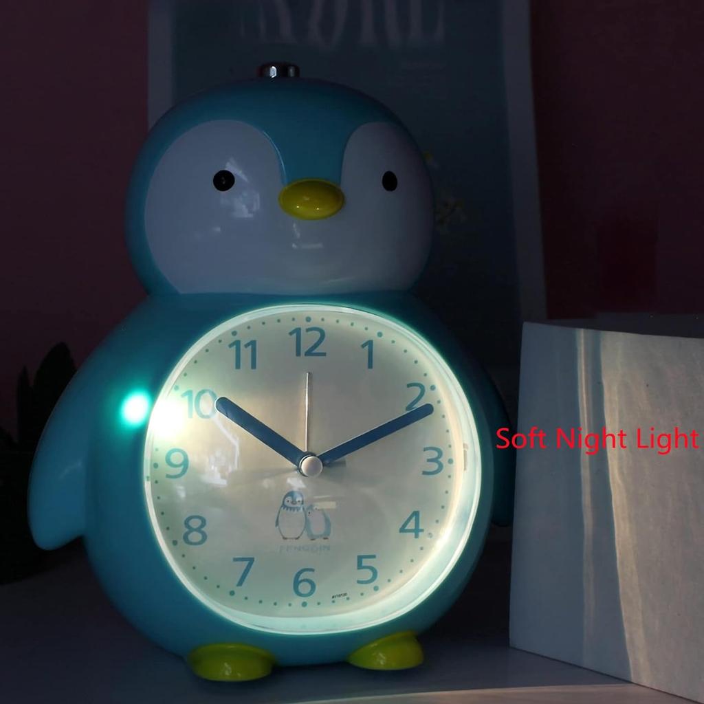 Будильник с изображением пингвина, детский будильник без тиканья, будильник из АБС-пластика с защитой от падений и ночником, для детской спальни
