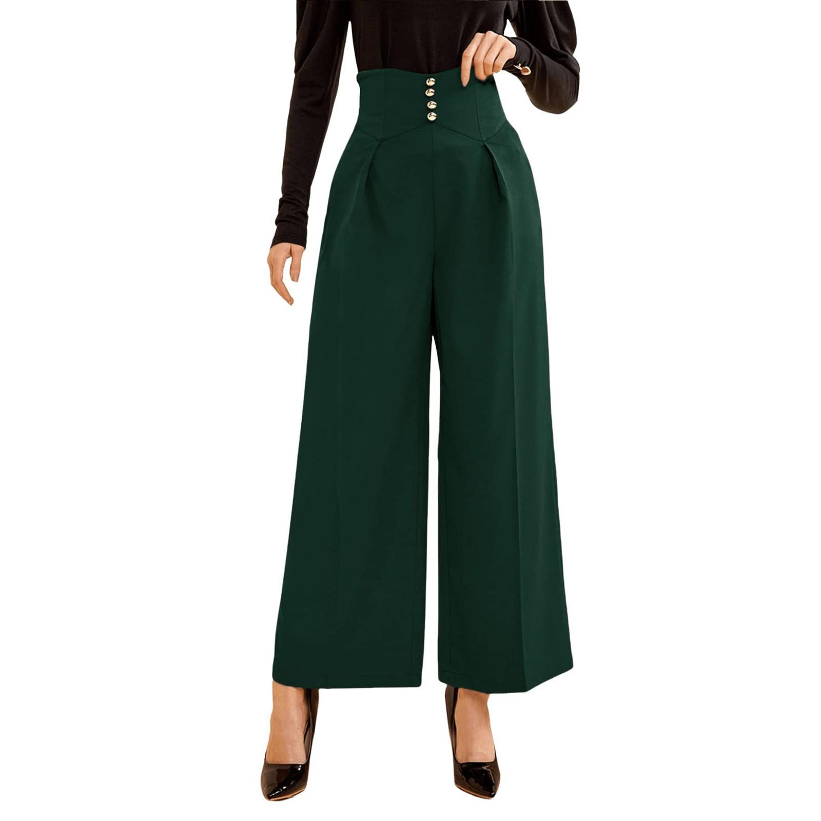 

Женские эластичные брюки с высокой талией, повседневные активные брюки с широкими штанинами и длинными брюками, брюки с карманами XS тёмно-синий