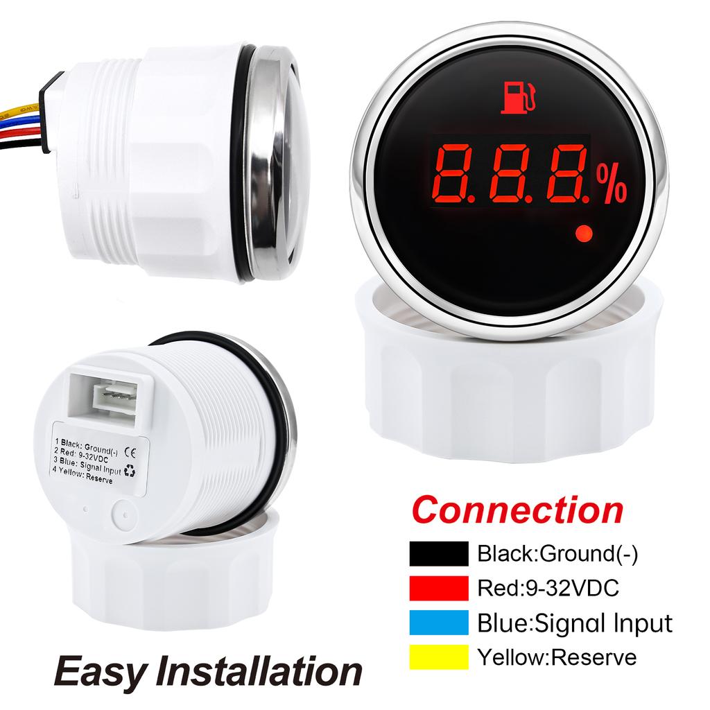 0-190 Ohm Fuel Level Gauge 2" 52MM Fuel Gauge with Alarm Light Auto Car Fuel Gauge Digital 100% Oil Tank Meter Indicator 9-32V