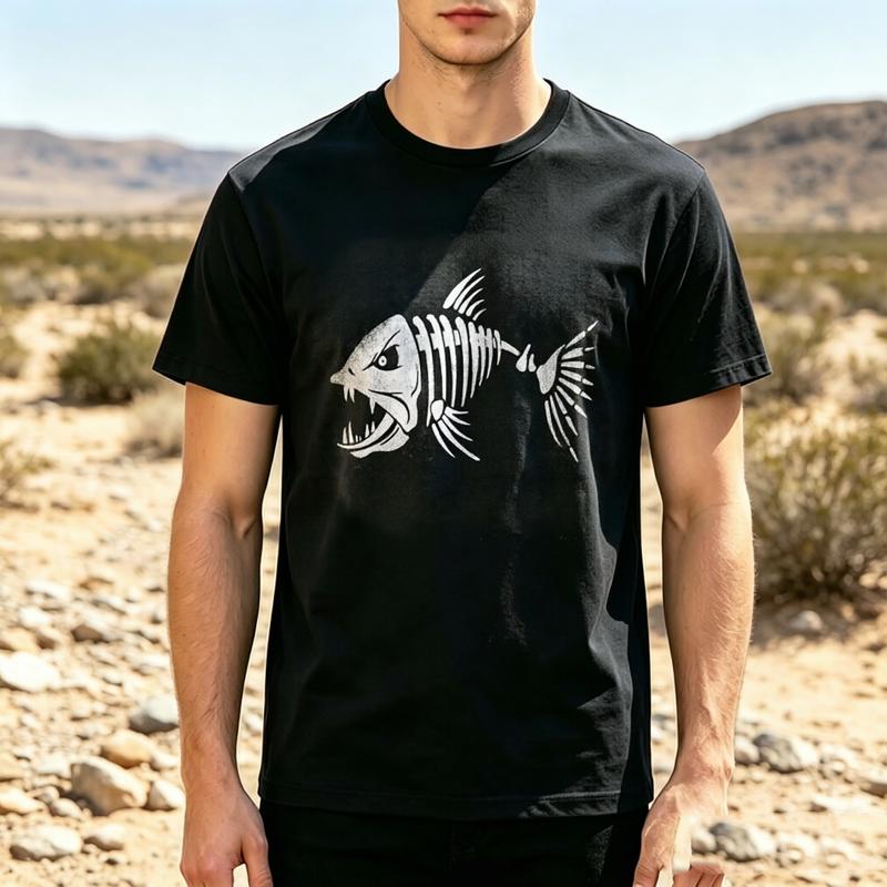 Funny Bone Fish Skeleton Graphic T Shirt Unisex Cotton Short Sleeve Tee Vintage FisherUnisex Streetwear Casual Summer Gift