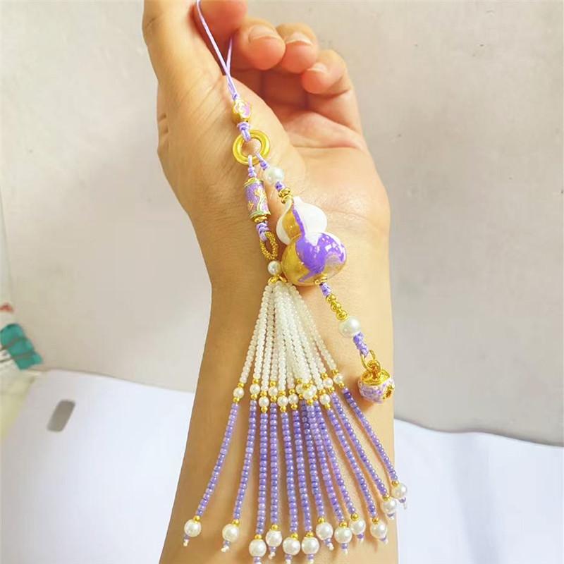 Lingyin Fulu Xiangling Purple Gradual Change Floating Paint Gourd Pearl Bell Pendant Bag Trailer Hanging Scenic Merchandise