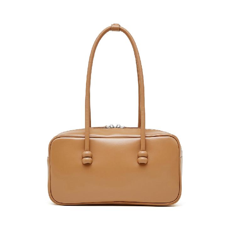 

New Large Capacity Boston Women s Bag Genuine Leather Bowling Bag Fashion Genuine Leather Boston Bag Underarm Single Shoulder Bag коричневий