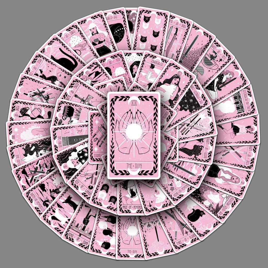 78 Czarno-Różowe Naklejki Graffiti Kart Tarota Spersonalizowane Kreatywne Modne DIY Skateboard Walizka Naklejki Wodoodporne
