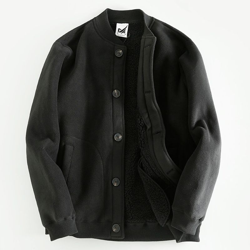 Very Warm Double-Sided Fleece Jacket, Winter Thickened Fleece Baseball Collar Sweatshirt, European and American Style Solid Color Men's Jacket, Trendy