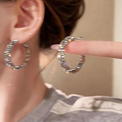 Gold Broken Silver Large Circle Earrings Women's Light Luxury High-end Stud Earrings New Popular Unique Plain Ring Earrings