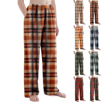 Children's Christmas Plaid Print Trousers Plush Casual Pants