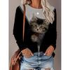Womens Loose Fit Long Sleeve Round Neck T-Shirt With 3D Dinosaur Christmas Tree Print Milk Silk Fabric