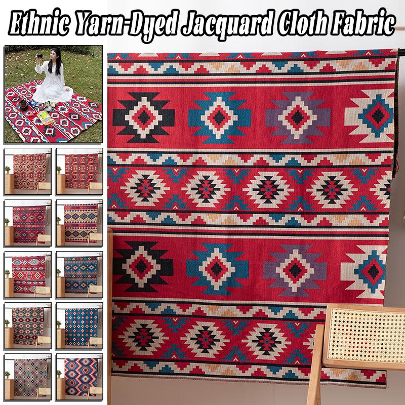 Ethnic Yarn-Dyed Jacquard Fabric Thicken Geometric Stripe Fabric DIY Sofa Tablecloth Bag Clothing Background Decorative Cloth