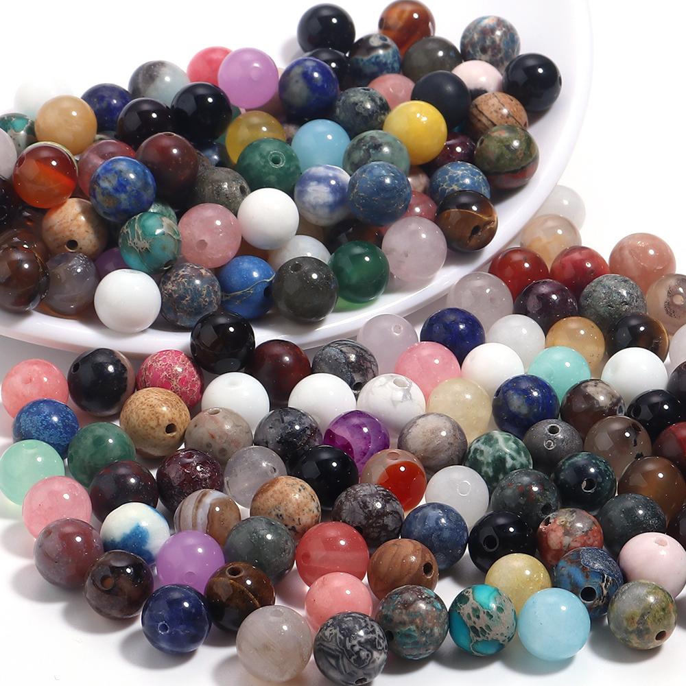 20-100pcs 4 6 8 10 12 14mm Natural Stone Beads Mixed Color Round Loose Beads For Jewelry Making DIY Necklace Bracelets Supplies