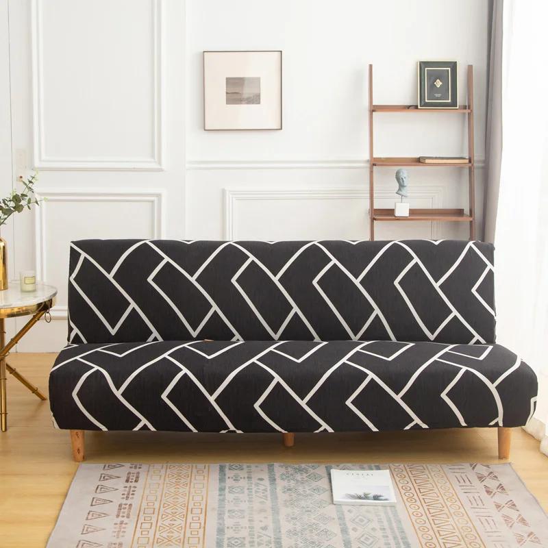 LANMOLIFE Armless Futon Sofa Cover Printed Elastic Sofa Covers Removable Cleaning Spandex Sofa Covers Suitable For Home Decor