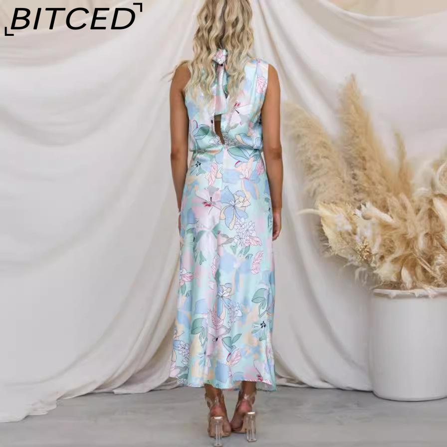 BITCED Sleek and Sophisticated Women's Sleeveless Strappy Printed Satin Dress