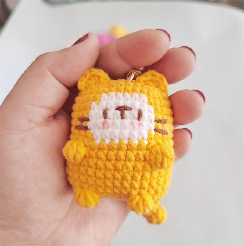 Cute Smiling Cat Doll Crochet Keychains Cartoon Kitten Keyrings For Bag Pendant Knitting Animal Doll Keychain Custom Accessories