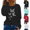 Women's Long Sleeve Printed Shirts Lightweight Round Neck Button Down Tops Bottoming Shirts
