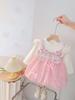 Girls Prinss Dress Spring Summer Autumn Fake Two Pie Bowknot Stylish Fashionable Versatile