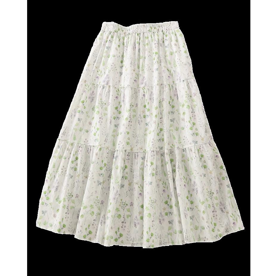 2025 High-Waisted Floral Patchwork Midi Skirt with Lining - Slimming, Versatile Summer Style for Women