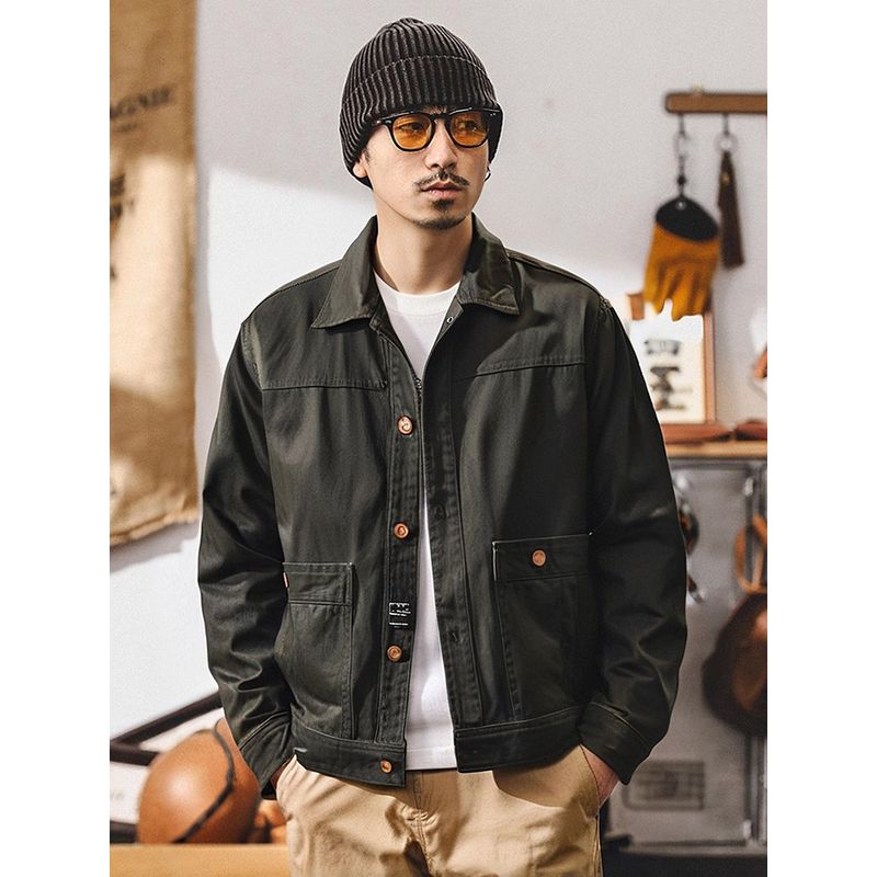 Amejaji American Retro Heavy-Duty Pure Cotton Canvas Workwear Jacket for Men, Autumn and Winter Foreign Trade Men's Clothing