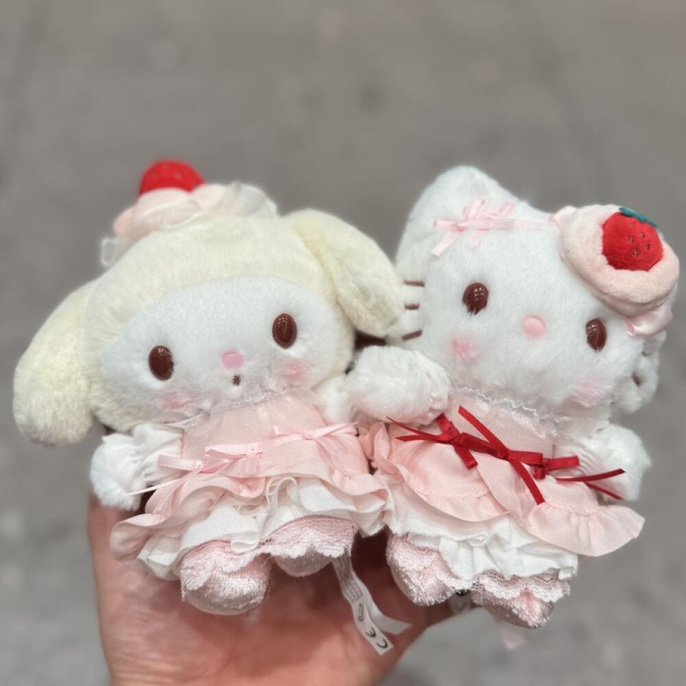 Sanrio Hello Kitty Ppcotton Fill Cross Dressing Cute Strawberry Cake Series Princess Lace Plush Pendant Backpack Decoration