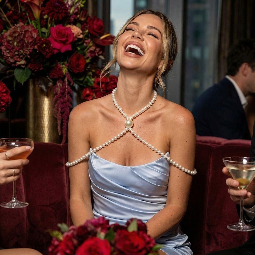 Imitation Pearls Imitation Pearl Shoulder Chain Beaded Collar Collarbone Chain Evening Dress
