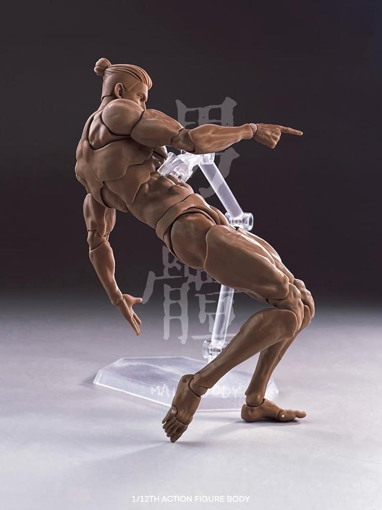 1/12 Scale Male Figure, 6-Inch Romankey Super Flexible Muscle Strong Male Action Figure Miniature Figure Body Doll Collection (Black Skin)