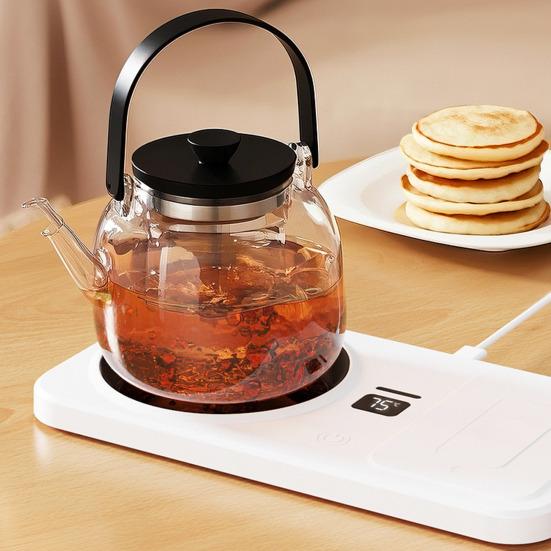 Kaffekoppvarmer med trådløs lader 3 justerbare temperaturinnstillinger Automatisk avstenging Drikkebrikke Smart koppvarmer for iPhone Øretelefon Klokke