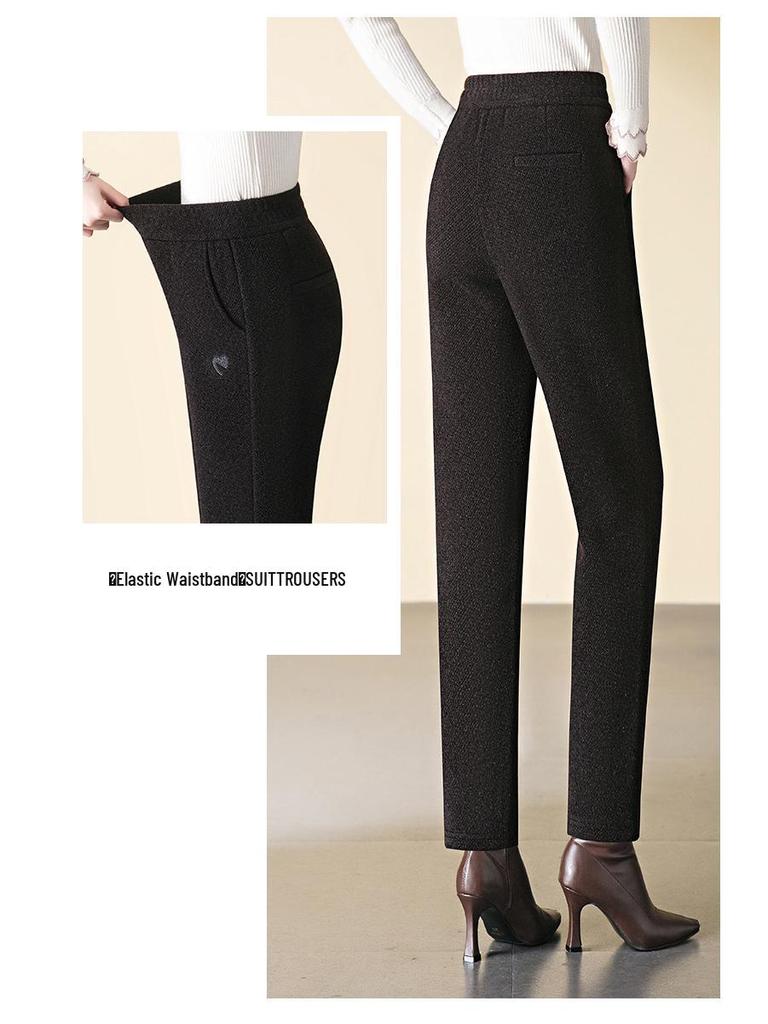 Women's High-Waisted Fleece-Lined Cigarette Pants, 2024 Winter Style, Warm Thickened Plus Size Casuals