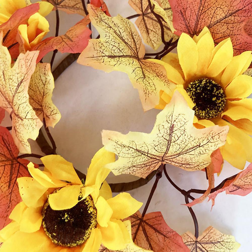 Artificial Maple Leaves Wreath With Berries Sunflowers Candle Rings For Farmhouse Fall Thanksgiving Wedding Centerpiece Table Door Decor