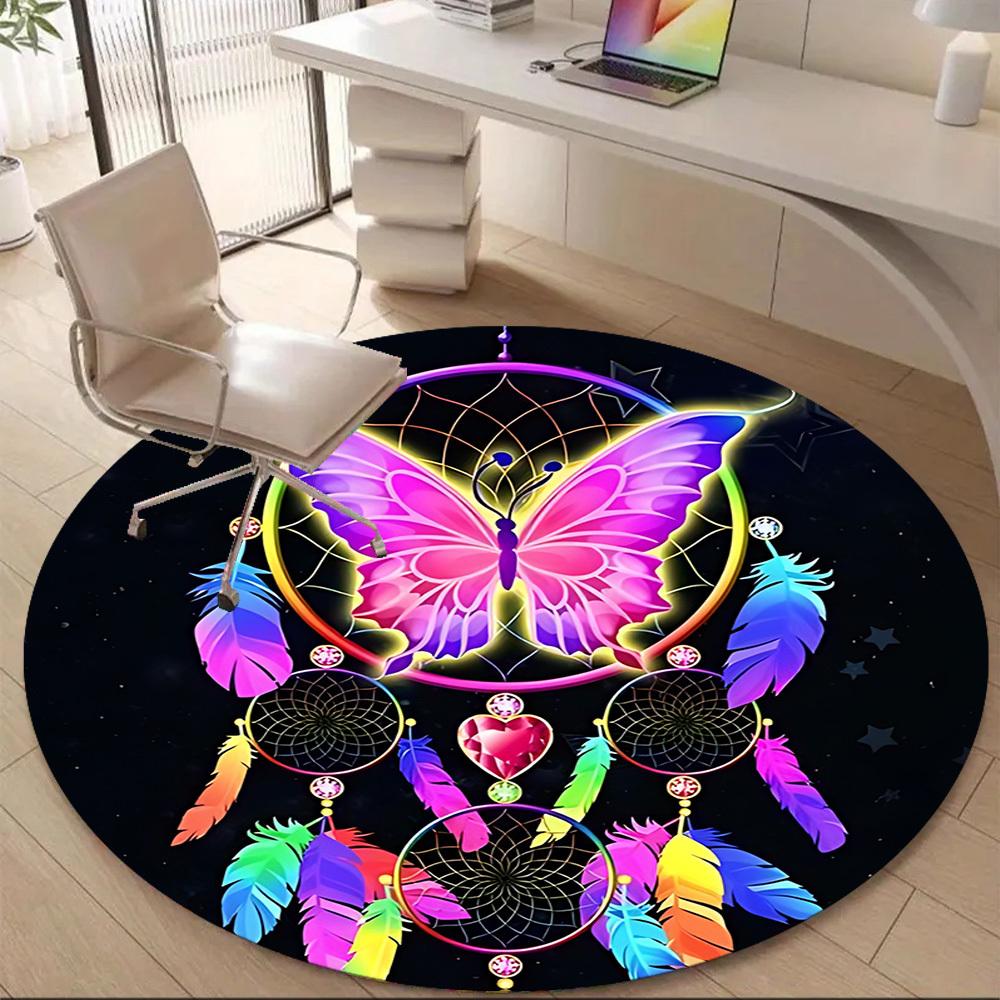1PC Butterfly Dreamcatcher Office Round Area Rug, Mat Suitable ForOffice, Under Office Chairs Bedroom Living Room Home Decor, Room Deco