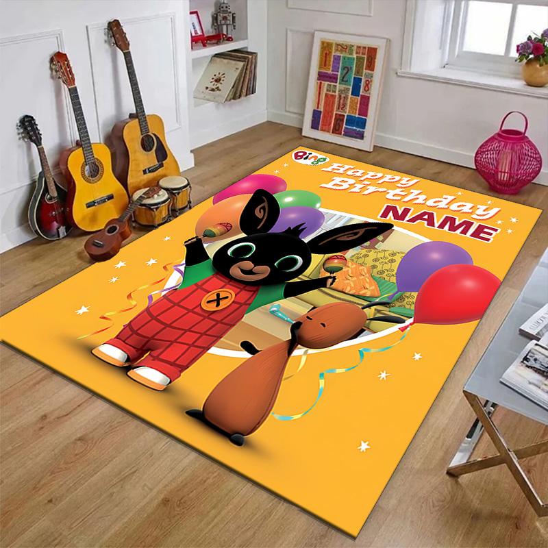 Custom Bing Bunny Mat Personalized Name, Polyester Washable Indoor Entryway Rug, Gift for Christmas, Easter, Thanksgiving Day