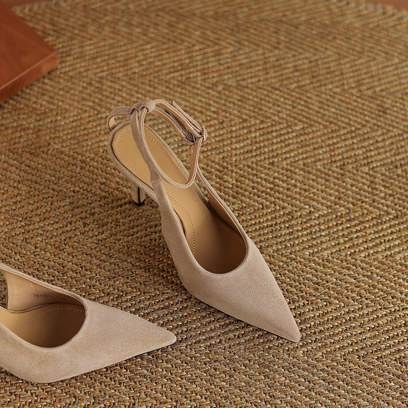 Krazing Pot Sheep Suede Summer Size 42 Leopard Decoration Slingback Thin High Heels Women Women Pointed Toe Pumps