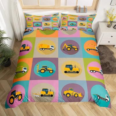 Cartoon Tractor Trucks King Queen Duvet Cover Construction Vehicle Bedding Set Excavator Quilt Cover Polyester Comforter Cover