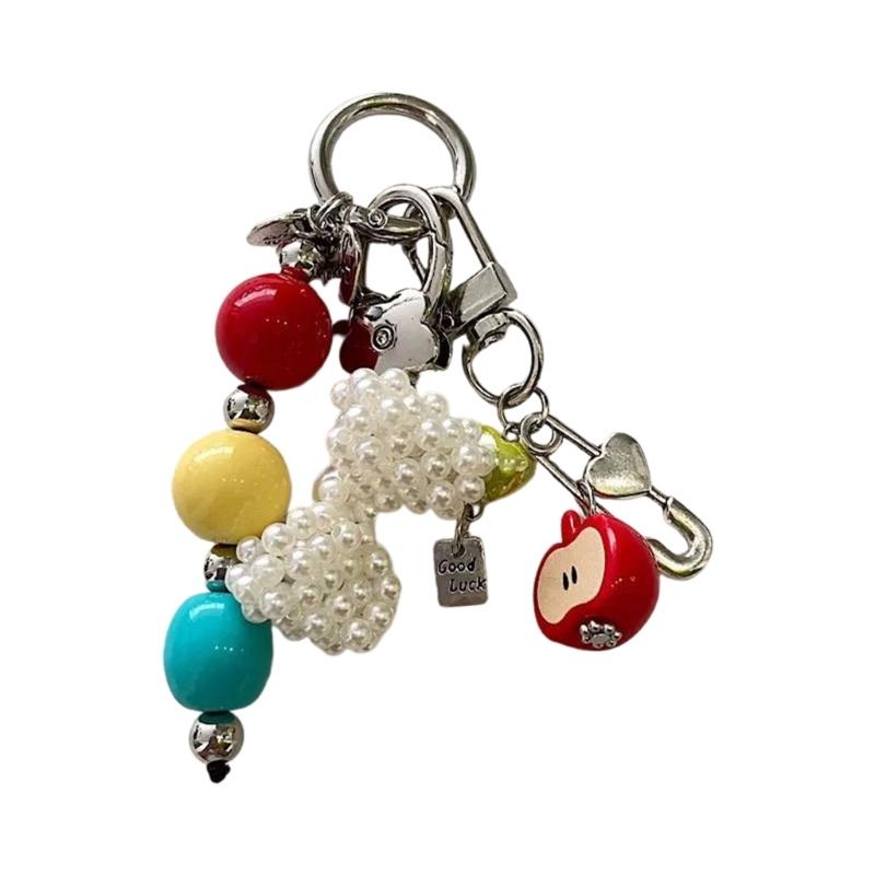 Яркий брелок-сердце с разноцветными бусинами и украшением-бантиком для женской сумки, модные аксессуары