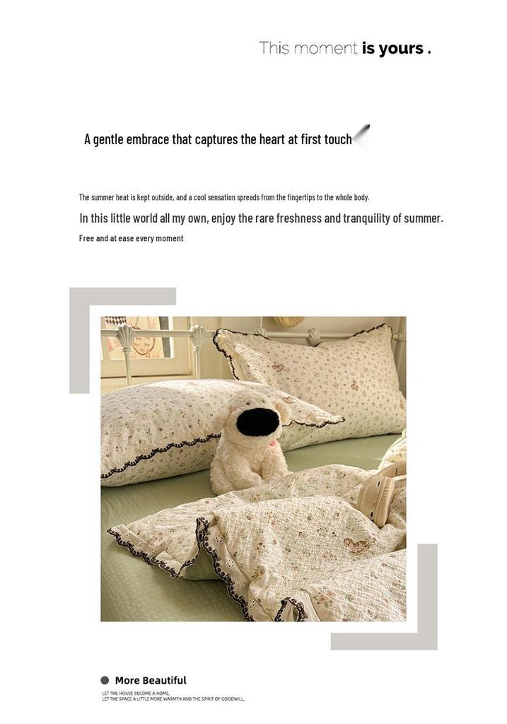 Summer Puff Gauze Quilt 4-Piece Set with Air Conditioning Throw