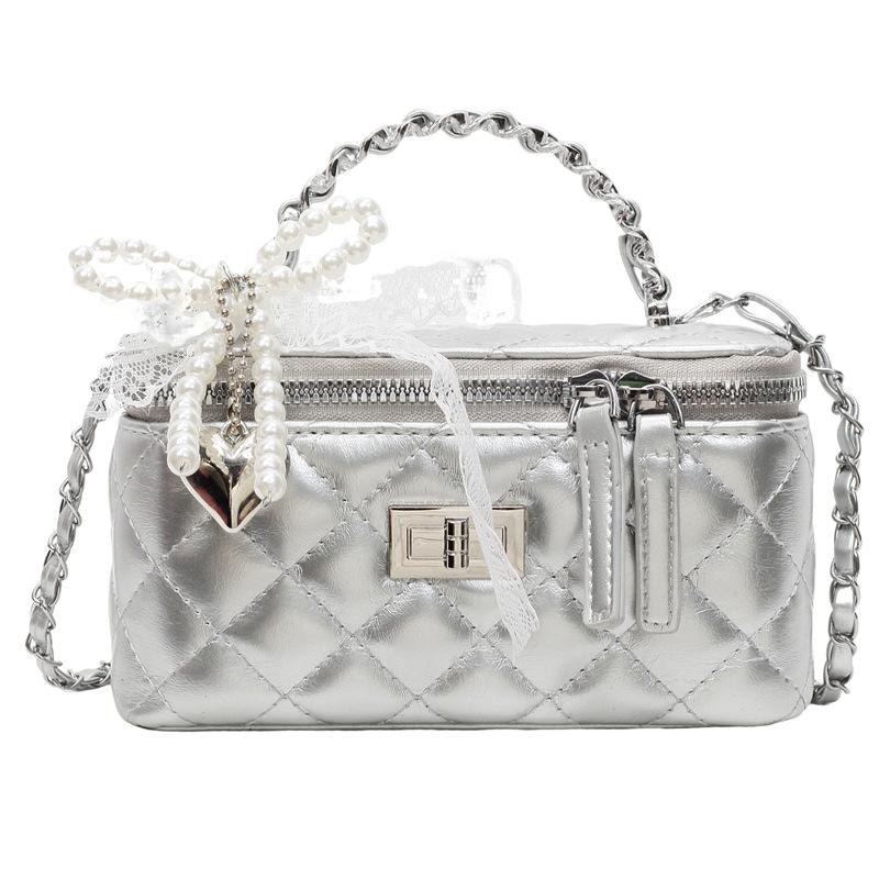 Xiaoxiangfeng exquisite and sweet diamond portable box bag popular versatile Korean women's commuter style versatile messenger bag