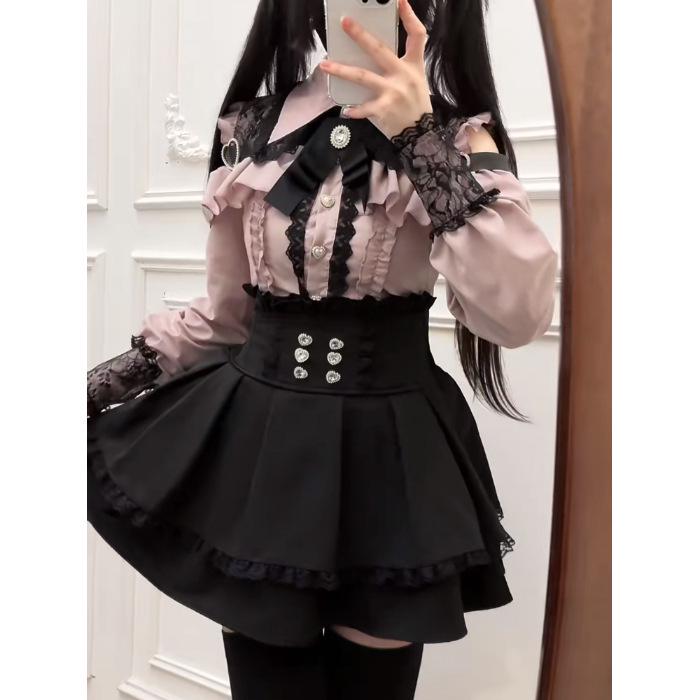 Sweetheart JK Uniform Two-Piece Set: Off-Shoulder Shirt + Skirt - Japanese Style for Spring & Autumn