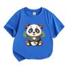 Cute Cartoon Panda Holding Bamboo Kids 100% Cotton Crew Neck Short Sleeve T-Shirt for Boys Girls Casual Soft Breathable Summer Animal Pattern Printed