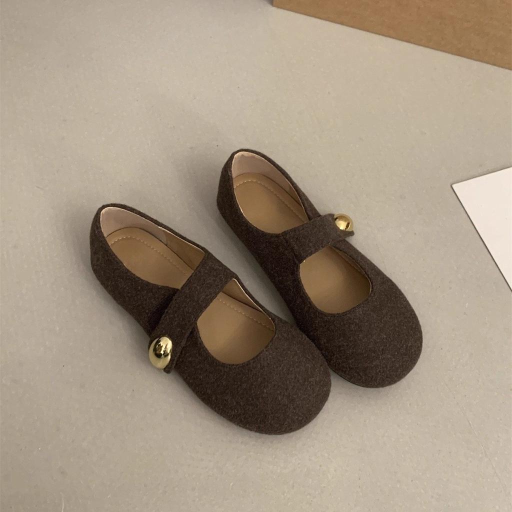 Graue Mary-Jane-Schuhe Herbst Wortriemen Einzelne Schuhe flach