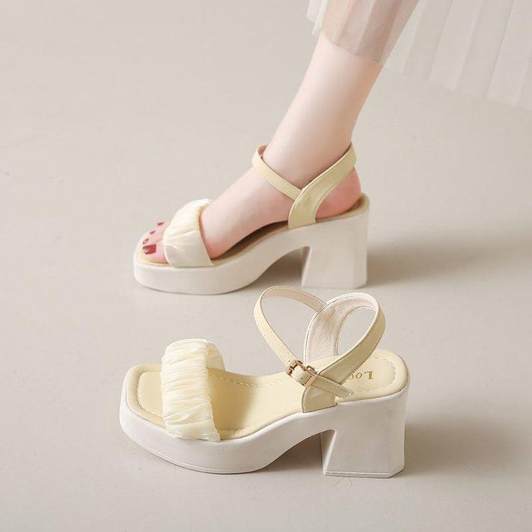 High-heeled sandals woman summer 2025 new versatile thick heel Mary Jane fairy style with skirt fashion shoes woman