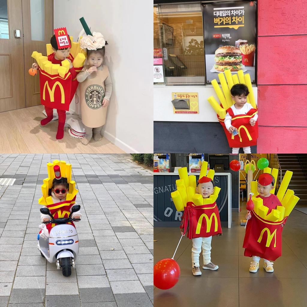 Korean Ins Halloween Children's Costume For Kindergarten Party Show Outfit Boys And Girls French Fries Clothes Inflatable Column)