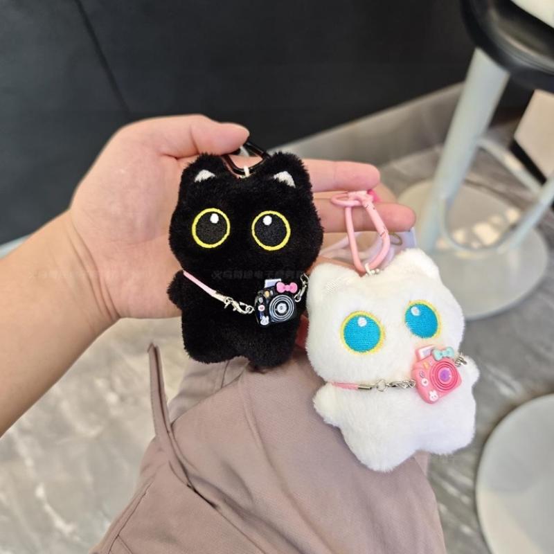Portachiavi Gatto Nero Carino Peluche Cartone Animato Pendente Bambola Gattino Zaini Ornamenti Appesi Portachiavi Auto Regalo di Compleanno