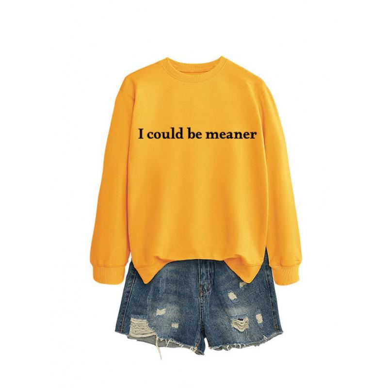 Womens Oversized Crewneck Sweatshirt With Minimalist I Could Be Meaner Print - Cotton Blend Loose Fit