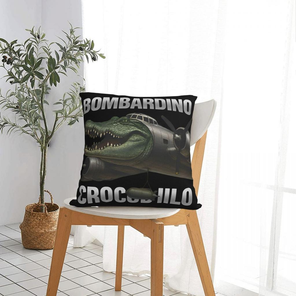 Bombardiro Crocodilo Brainrot Music Pillowcase Polyester Cushion Cover Decor Italian Meme Pillow Case Cover Home Zippered