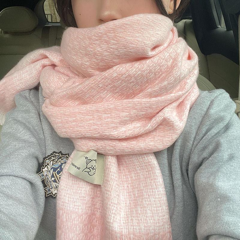 

Женский высококачественный однотонный теплый шарф с медведем, зимний корейский стиль, милый, свежий, универсальный, студенческий, 2-в-1, согревающий шею и шаль