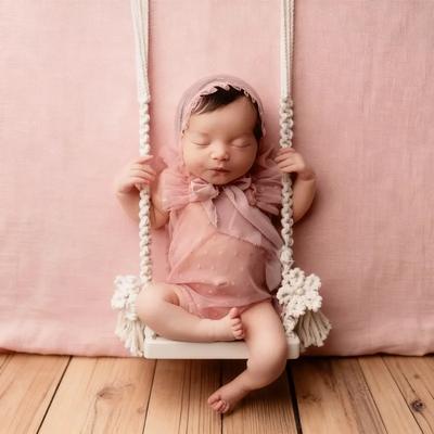 Vintage Wooden Macrame Swing Newborn Photography Prop Soft Photo Shooting Chair Babies Infants Essential Fotografia Accessories
